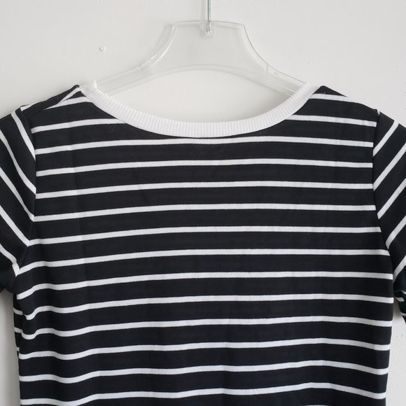 Striped Black & White Ringer Tee Short Sleeve 90s Vibes // Size Small - Picture 5 of 7